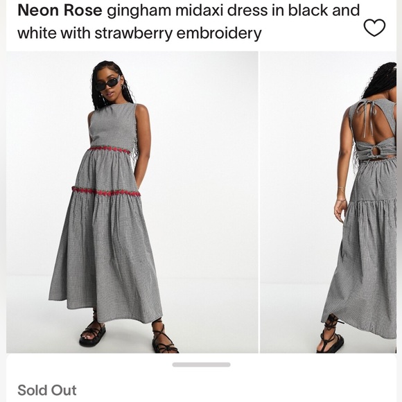 NWT Neon Rose Gingham Midaxi Dress Black White Strawberry Embroidery Plus Size - Picture 14 of 14